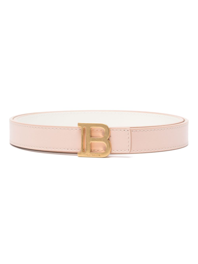 Shop Balmain Pink B-belt Reversible Leather Belt In Gru Creme Nude Rose