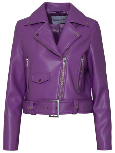 Shop Stand Studio Esmeralda Long Sleeved Biker Jacket In Purple