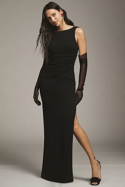 Shop Bhldn Ana High-neck Stretch Crepe Maxi Dress In Black