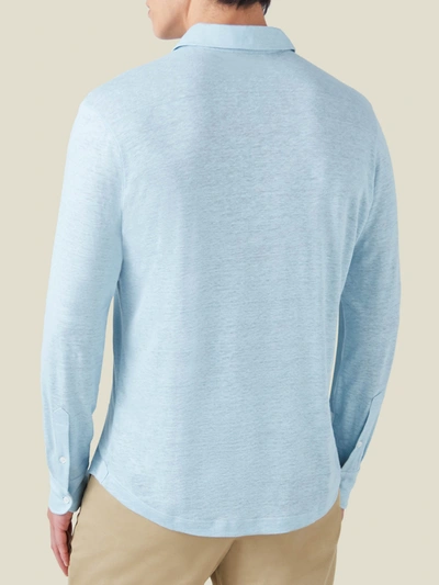 Shop Luca Faloni Light Blue Positano Linen Jersey Polo Shirt
