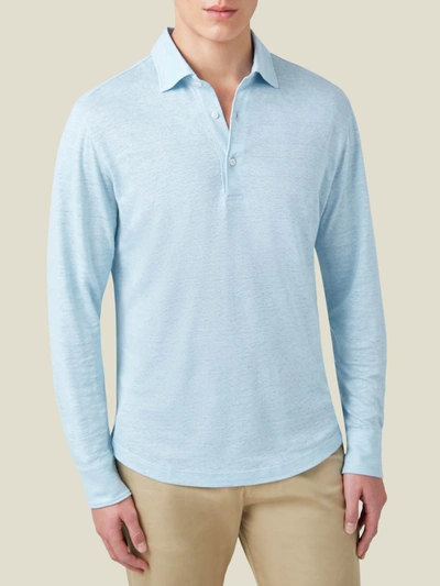 Shop Luca Faloni Light Blue Positano Linen Jersey Polo Shirt