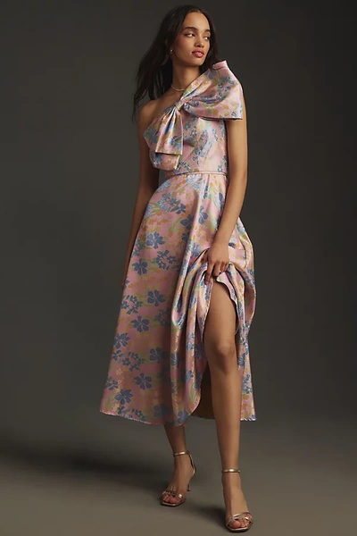 Shop Mac Duggal One-shoulder Bow Maxi Dress In Pink