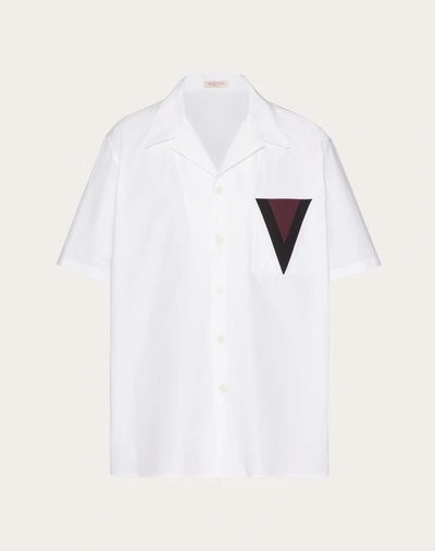Shop Valentino Cotton Bowling Shirt With Inlaid V Detail In White