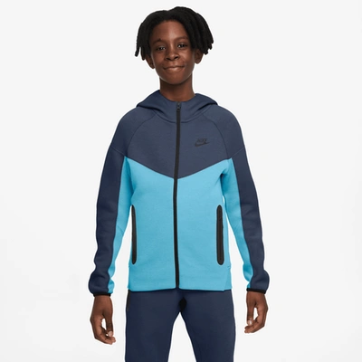 Shop Nike Boys  Nsw Tech Fleece Full-zip Hoodie In Aquarius Blue/midnight Navy/black