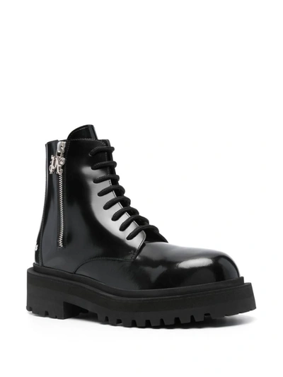 Shop Palm Angels Leather Combat Boots In Black
