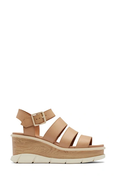 Shop Sorel Joanie Iii Ankle Strap Wedge Platform Sandal In Honest Beige/ Chalk
