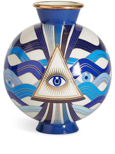 Shop Jonathan Adler White And Blue Druggist Eye Vase (23cm X 19cm)