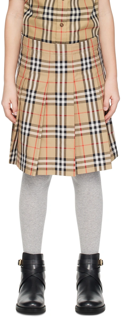 Shop Burberry Kids Beige Check Pleated Skirt In Archive Beige Ip Chk