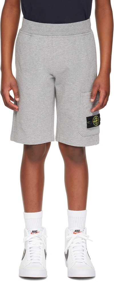 Shop Stone Island Junior Kids Gray Patch Shorts In V0m64 Melange Grey