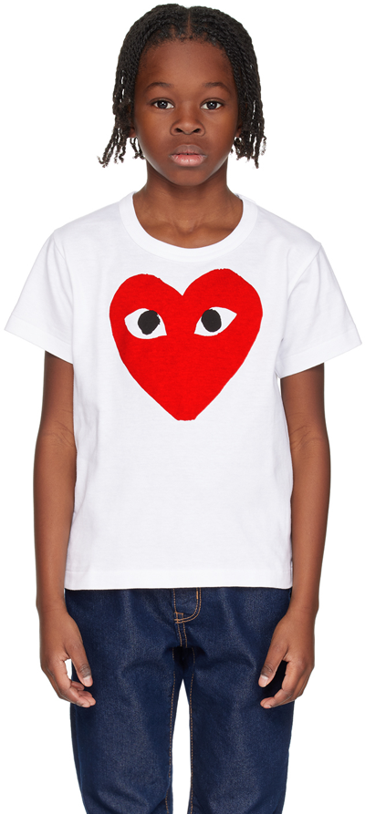 Shop Comme Des Garçons Play Kids White Big Heart T-shirt In 1-white