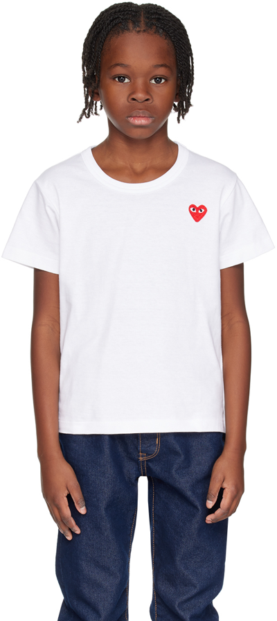 Shop Comme Des Garçons Play Kids White Heart Patch T-shirt In 2-white