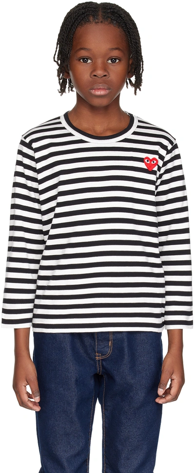 Shop Comme Des Garçons Play Kids White & Black Heart Patch Long Sleeve T-shirt In 1-black