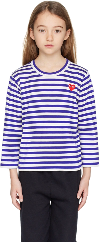 Shop Comme Des Garçons Play Kids White & Blue Heart Patch Long Sleeve T-shirt In 2-blue