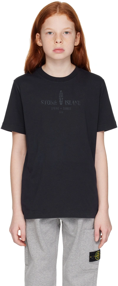 Shop Stone Island Junior Kids Navy Printed T-shirt In V0020 - Navy Blue