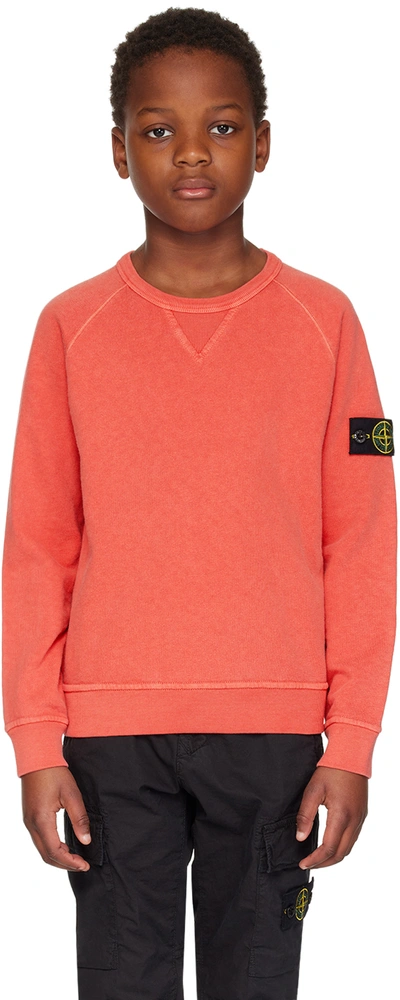 Shop Stone Island Junior Kids Orange Garment-dyed Sweatshirt In V0137 - Orange Red