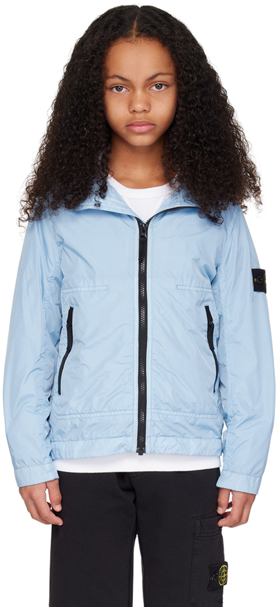 Shop Stone Island Junior Kids Blue Coated Jacket In V0040 - Blue