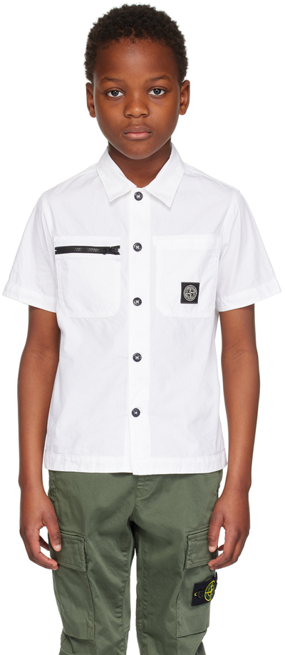 Shop Stone Island Junior Kids White Button Up Shirt In V0001 White