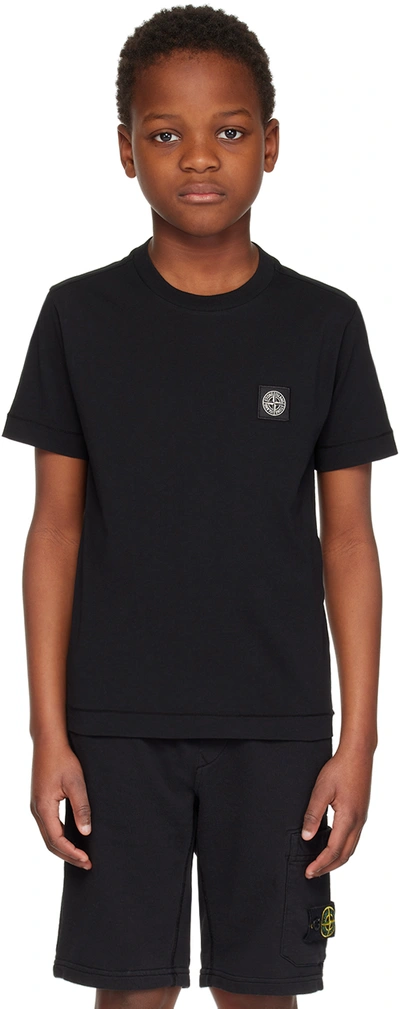 Stone Island Junior Compass-patch Cotton T-shirt In V0029 Black