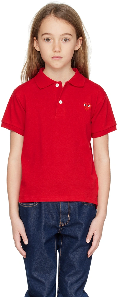 Shop Comme Des Garçons Play Kids Red Heart Patch Polo In 4-red