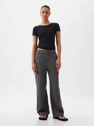 Shop Gap Mid Rise Loose Khaki Cargo Pants In Soft Black