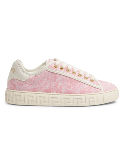 Shop Versace Women's Jacquard Leather-trimmed Sneakers In Pale Pink