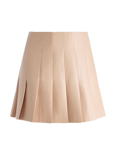 Shop Alice And Olivia Women's Carter Vegan Leather Pleated Miniskirt In Almond