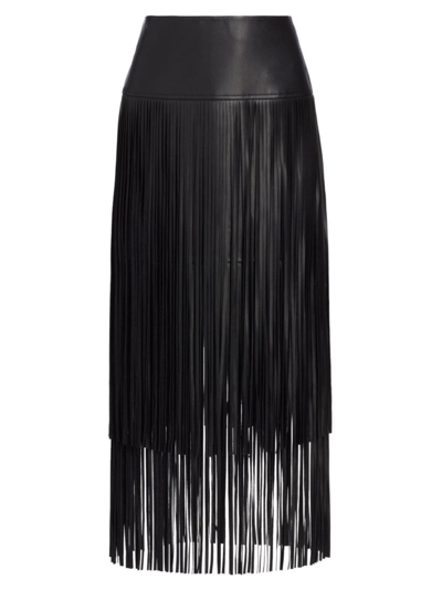 Shop L Agence Women's Karolina Fringe Vegan Leather Skirt In Black