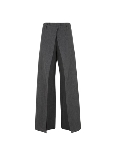 Shop Fendi Fleece Wool Trousers In Grey Melange