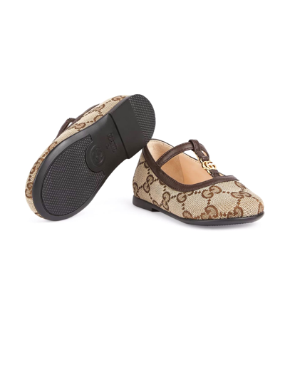Shop Gucci Toddler Double G Ballet Flat In Beige