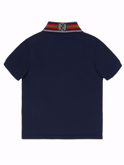 Shop Gucci Childrens Cotton Polo Top In Blu