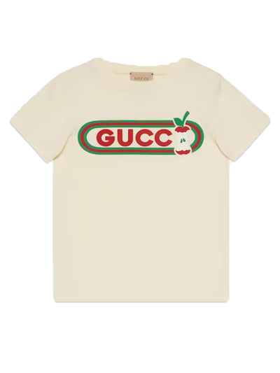Shop Gucci Childrens Cotton Apple Print T-shirt In Bianco