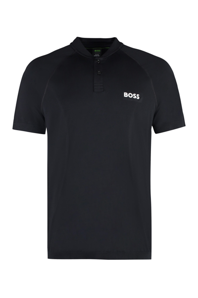 Shop Hugo Boss Boss X Matteo Berrettini - Technical Fabric Polo Shirt In Black