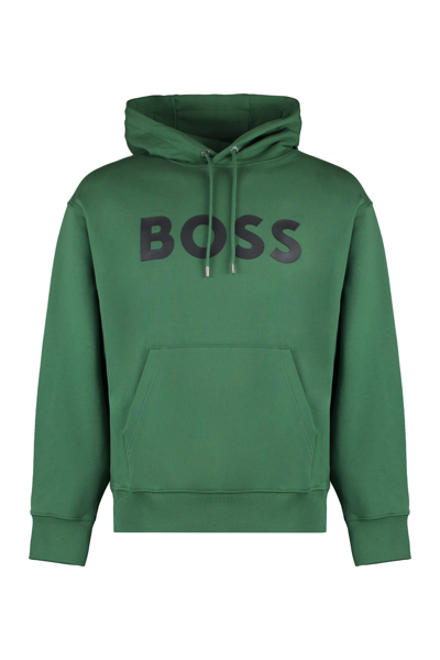 Shop Hugo Boss Cotton Hoodie In Green