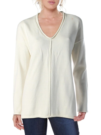 Shop Bcbgmaxazria Womens V-neck Roll Trim Pullover Sweater In White