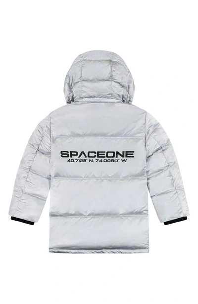 Shop Andy & Evan Kids' Galactic Reversible Hodded Puffer Jacket In Galaxy White