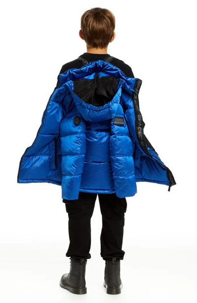Shop Andy & Evan Kids' Galactic Reversible Hodded Puffer Jacket In Astronaut Blue