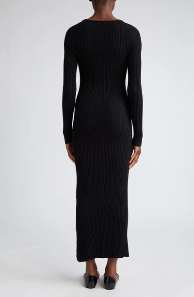 Shop Totême Long Sleeve Merino Wool Blend Sweater Dress In Black