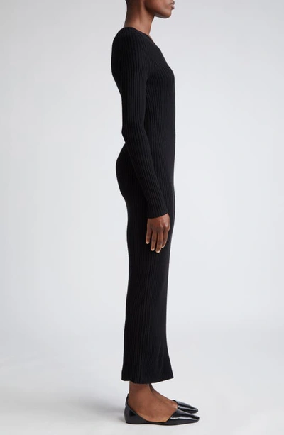 Shop Totême Long Sleeve Merino Wool Blend Sweater Dress In Black