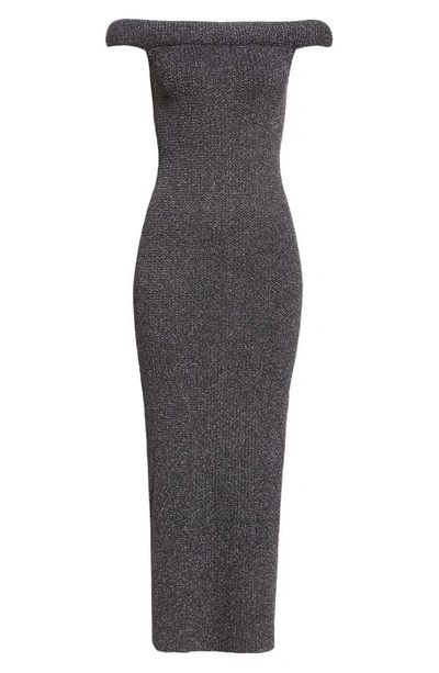 Shop Totême Off The Shoulder Roll Neck Knit Maxi Dress In Black