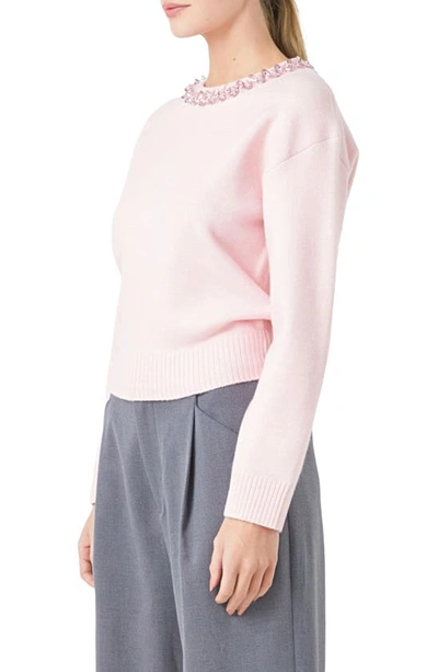 Shop Endless Rose Embellished Crewneck Sweater In Light Pink