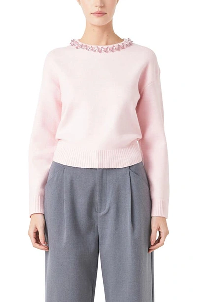 Shop Endless Rose Embellished Crewneck Sweater In Light Pink