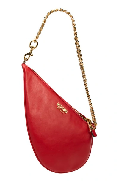Shop Moschino Folded Heart Leather Shoulder Bag In A0116 Red