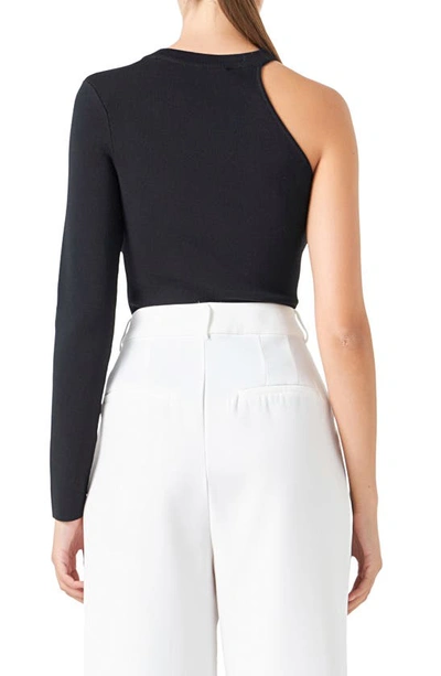 Endless Rose Rose One Shoulder Rib Top In Black