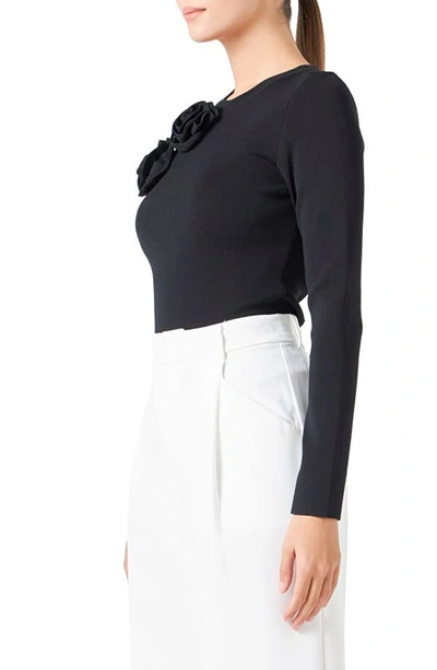 Endless Rose Rose One Shoulder Rib Top In Black