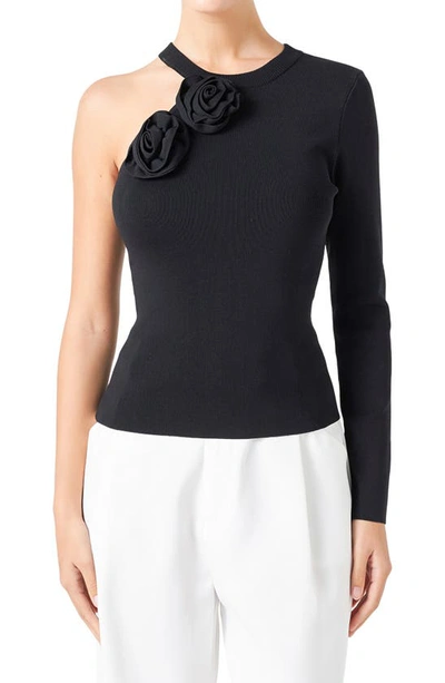 Endless Rose Rose One Shoulder Rib Top In Black