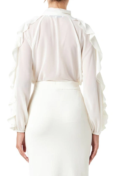 Shop Endless Rose Sheer Chiffon Ruffle Shirt In Cream