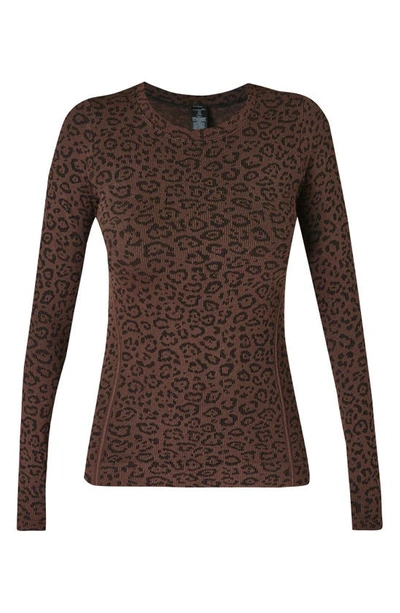 Shop Sweaty Betty Glisten Leopard Print Long Sleeve Top In Brown Leopard Markings Print