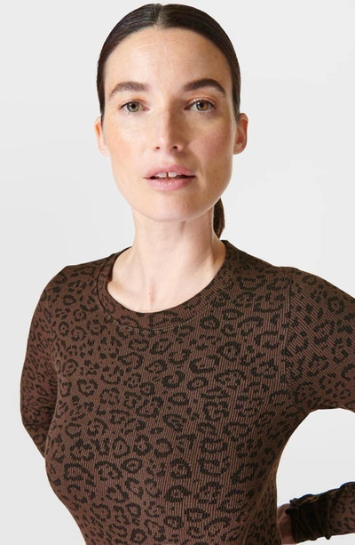 Shop Sweaty Betty Glisten Leopard Print Long Sleeve Top In Brown Leopard Markings Print
