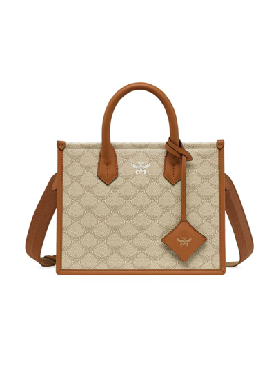 Shop Mcm Women's Small Himmel Lauretos Canvas Tote Bag In Oatmeal