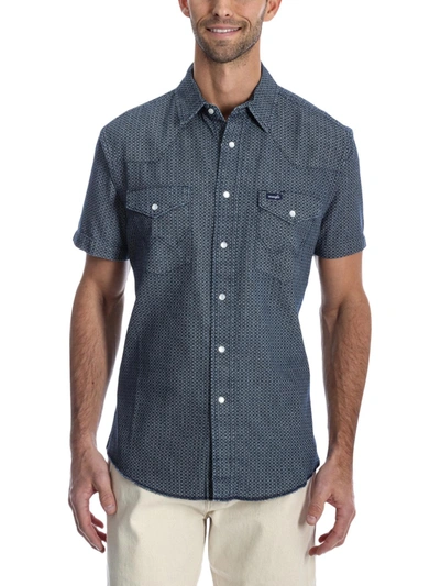 Shop Wrangler Mens Cotton Collared Button-down Shirt In Blue